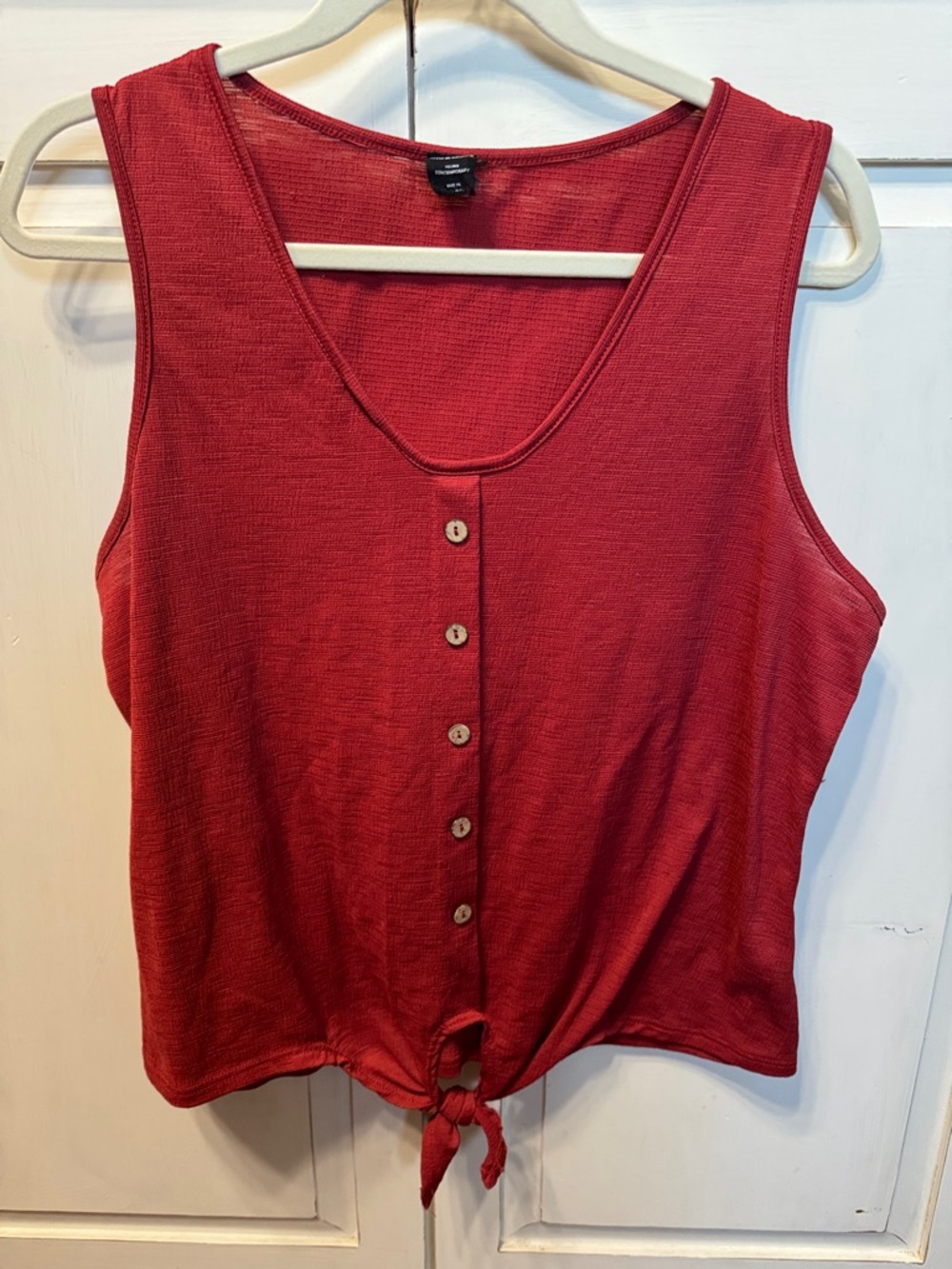 Brick Red Button-Front Tie Hem Tank Top